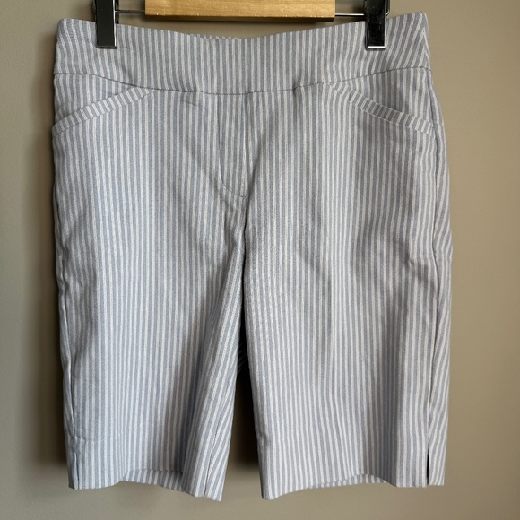 Hilary Radley Women's Nautical Striped Stretchy Pull On Casual 9" Shorts Blue 4 - Picture 1 of 12